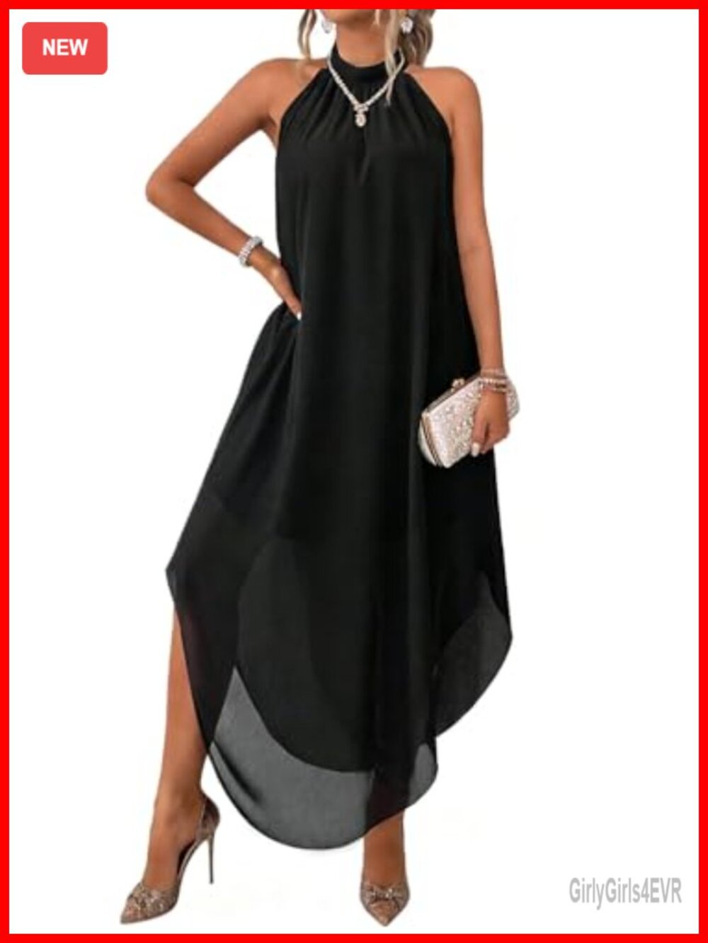 Sleeveless Halter Neck Chiffon Long Dress Flowy A-Line Formal Cocktail